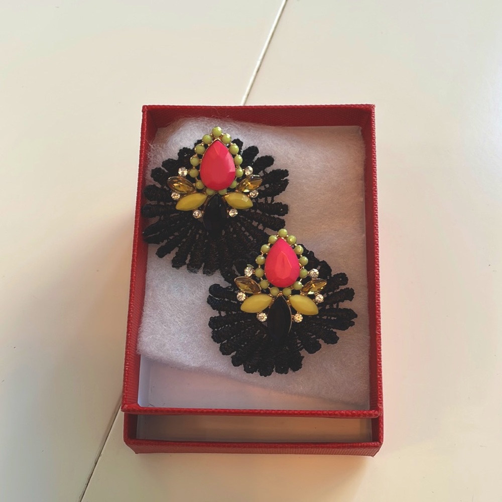 Black, pink and yellow earrings